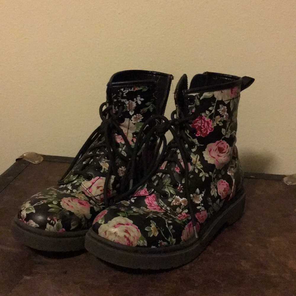 Flower print combat boots